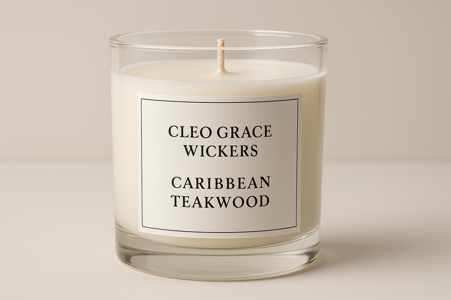put caribbean teakwood on label and make candle white
