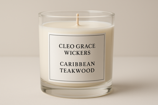 put caribbean teakwood on label and make candle white